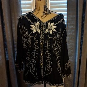Black and white detail blouse